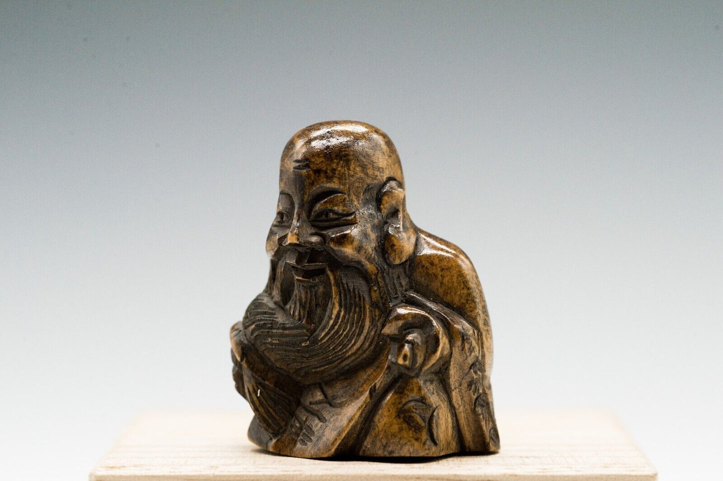 NETSUKE  "Hermit" Sennin Japanese Woodcraft Antique Vintage