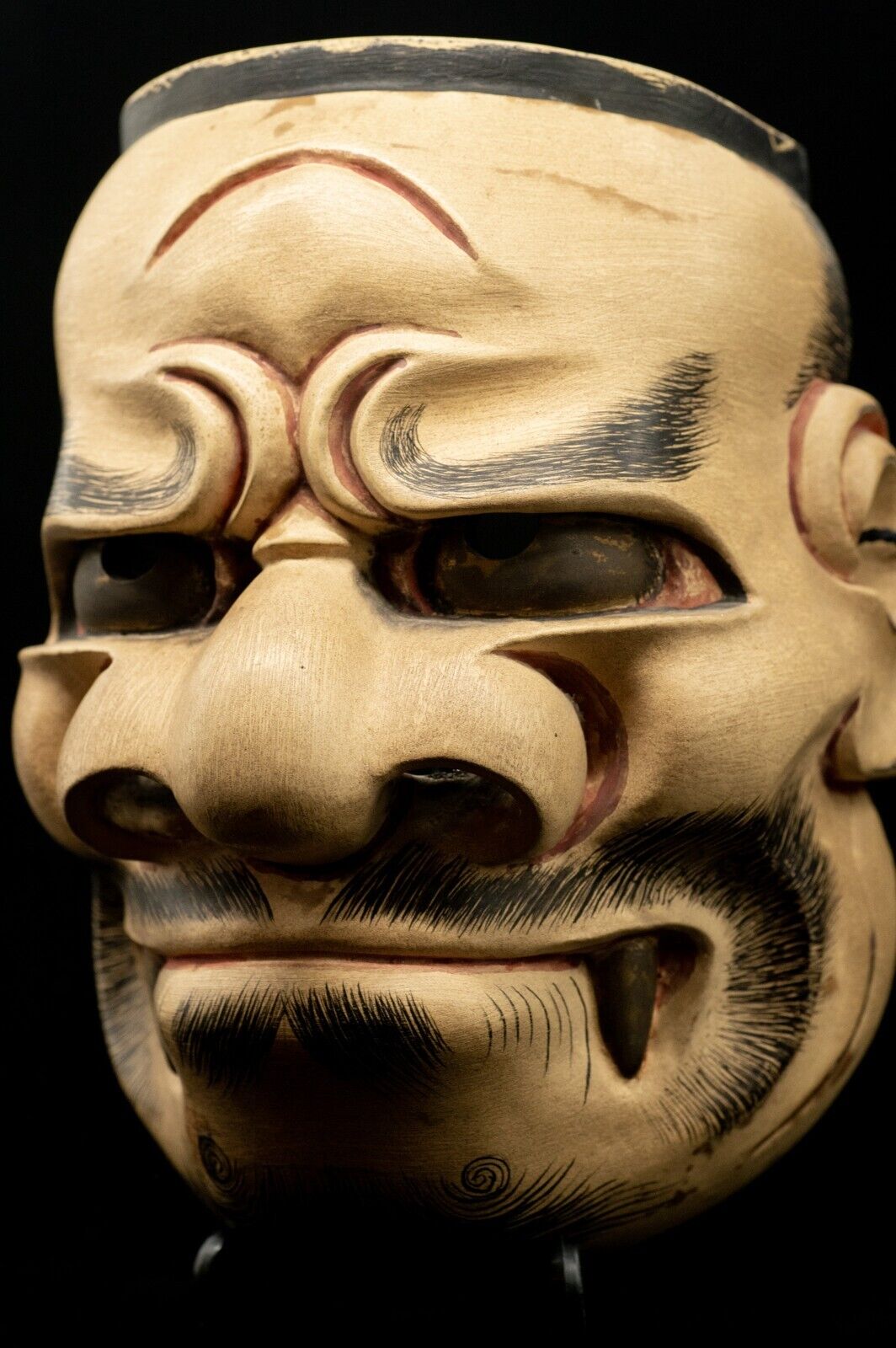 HQ Signed Wooden Noh Mask Kibabeshimi 牙べし見 Matsumitsu Made Noh Men Japanese