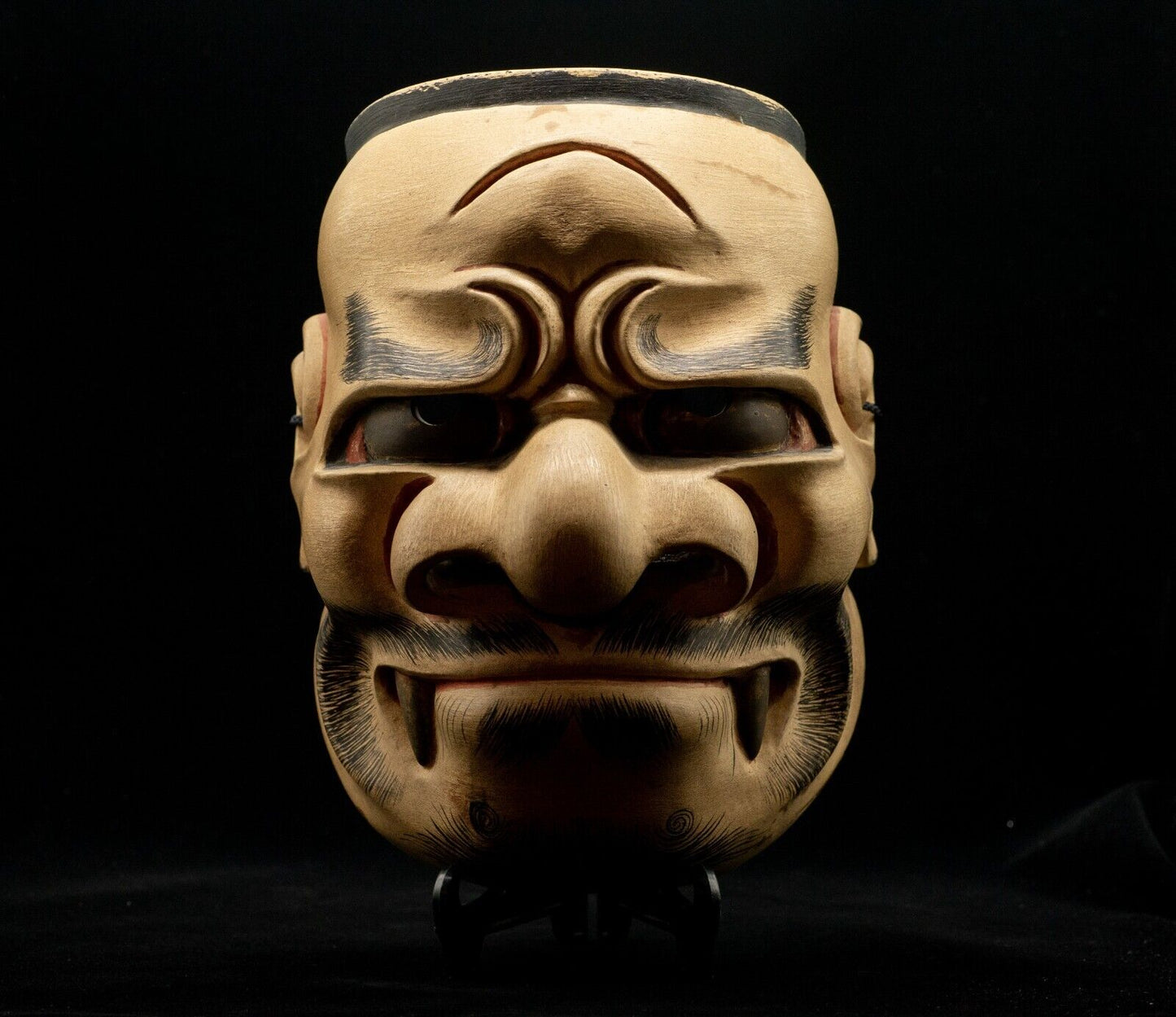 HQ Signed Wooden Noh Mask Kibabeshimi 牙べし見 Matsumitsu Made Noh Men Japanese