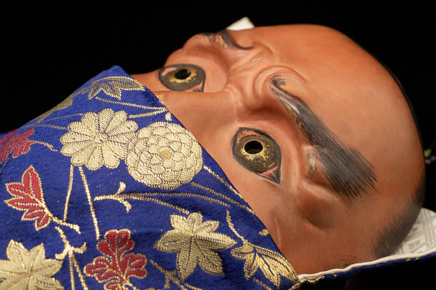 HQ Signed Wooden Noh Mask Ko-Beshimi Brass Eyes w/Bag Noh Men Japanese Vintage